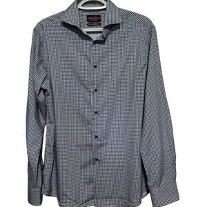 Henri Christian Blue Army Green Stretch Long‎ Sleeve Button Front Shirt Size S